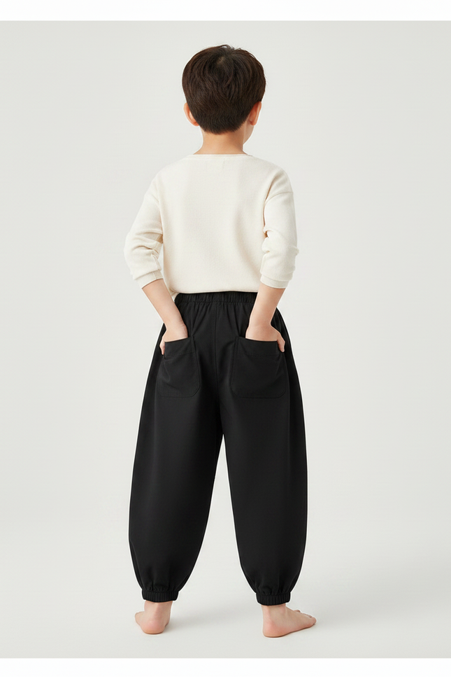 Pantalon Chinois Noir Ample Coton Enfant Décontracté - vue 2