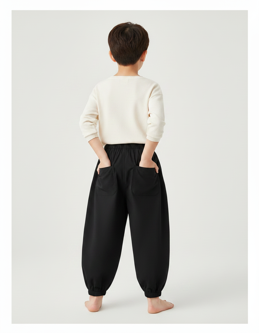 Pantalon Chinois Noir Ample Coton Enfant Décontracté - vue 2