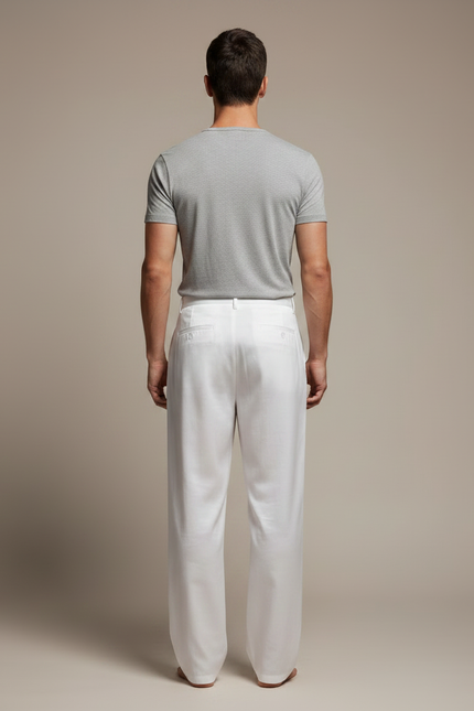 Pantalon Chinois Blanc Ample Fluide Homme Élégant - Satin - vue 2