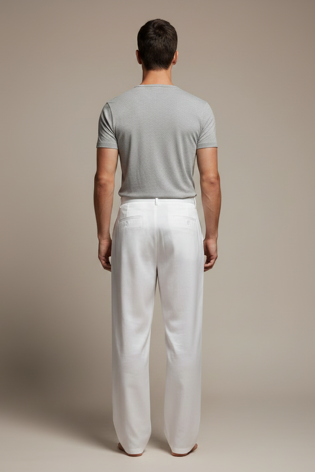 Pantalon Chinois Blanc Ample Fluide Homme Élégant - Satin - vue 2