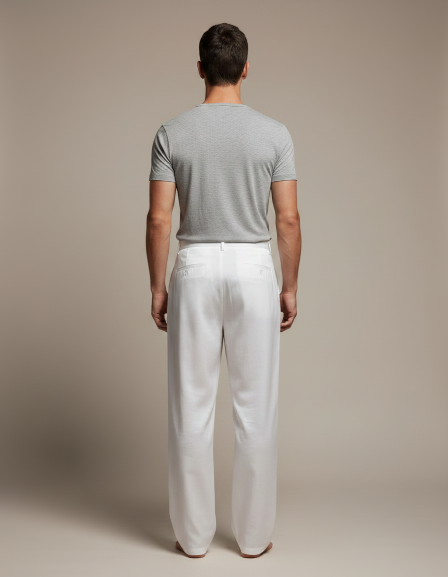 Pantalon Chinois Blanc Ample Fluide Homme Élégant - Satin - vue 2