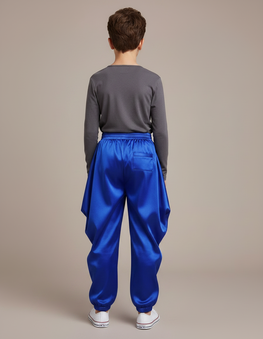 Pantalon Chinois Bleu Satiné Ample Harem Garçon - vue 2