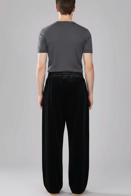 Pantalon Chinois Velours Noir Ample Décontracté Homme - vue 2