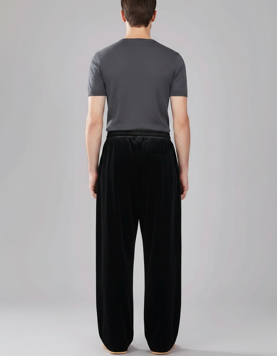 Pantalon Chinois Velours Noir Ample Décontracté Homme - vue 2