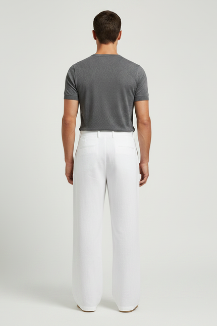 Pantalon Chinois Blanc Lin Ample Décontracté Homme - vue 2