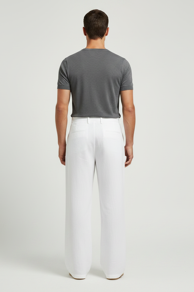 Pantalon Chinois Blanc Lin Ample Décontracté Homme - vue 2