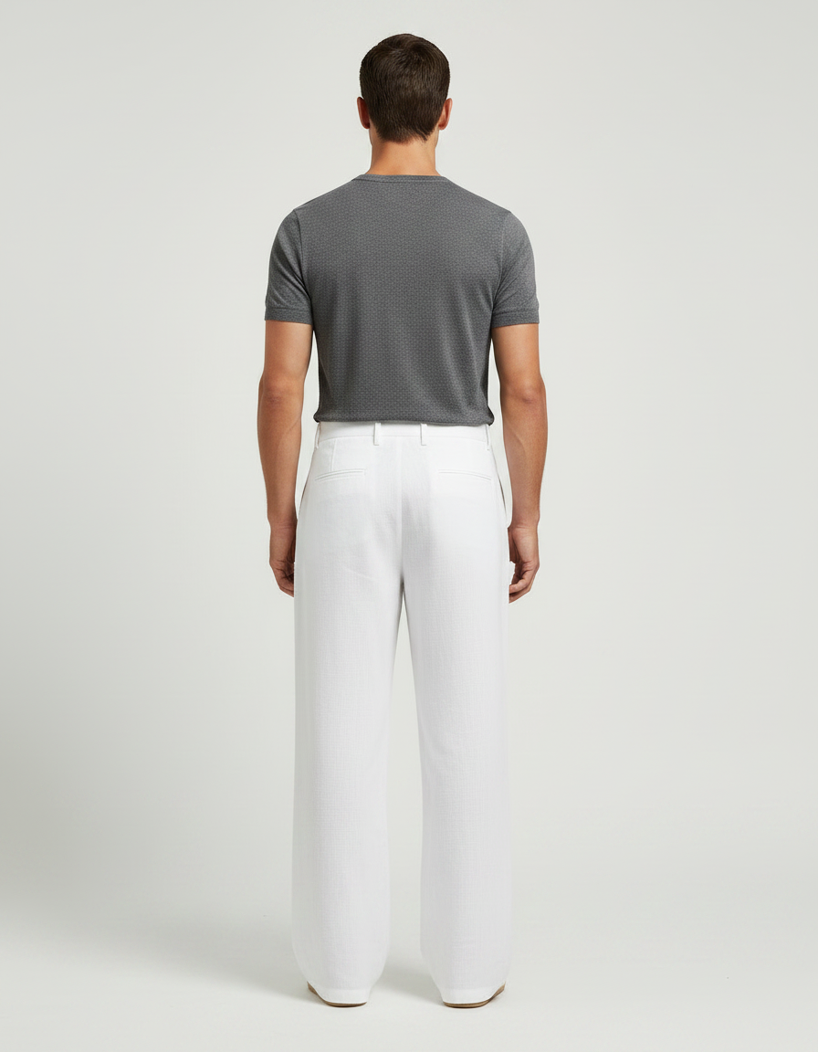 Pantalon Chinois Blanc Lin Ample Décontracté Homme - vue 2
