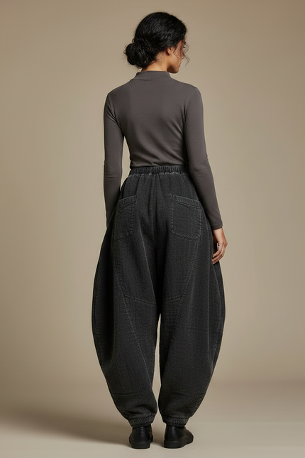 Pantalon Chinois Gris Ample Côtelé Harem Décontracté - Cordé - vue 2