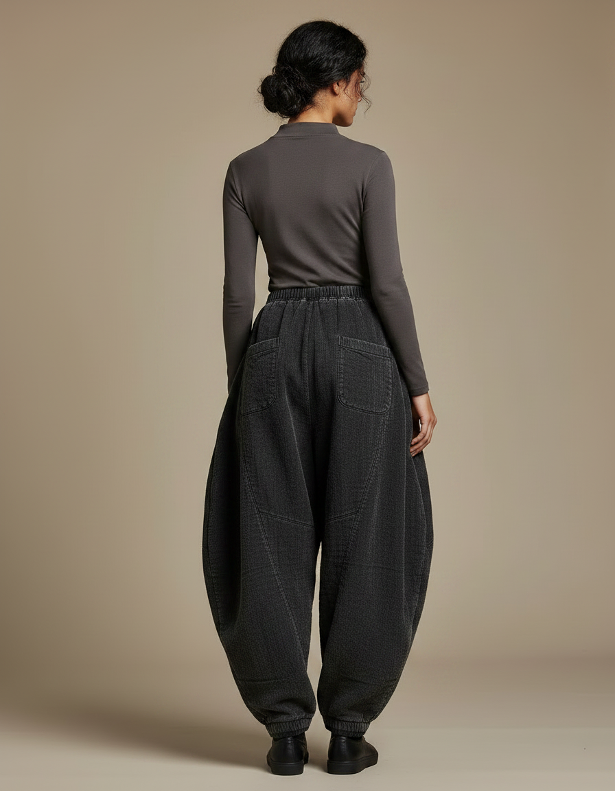 Pantalon Chinois Gris Ample Côtelé Harem Décontracté - Cordé - vue 2