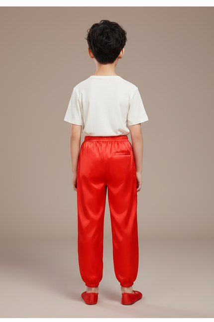 Pantalon Chinois Rouge Satiné Ample Élastique - vue 2
