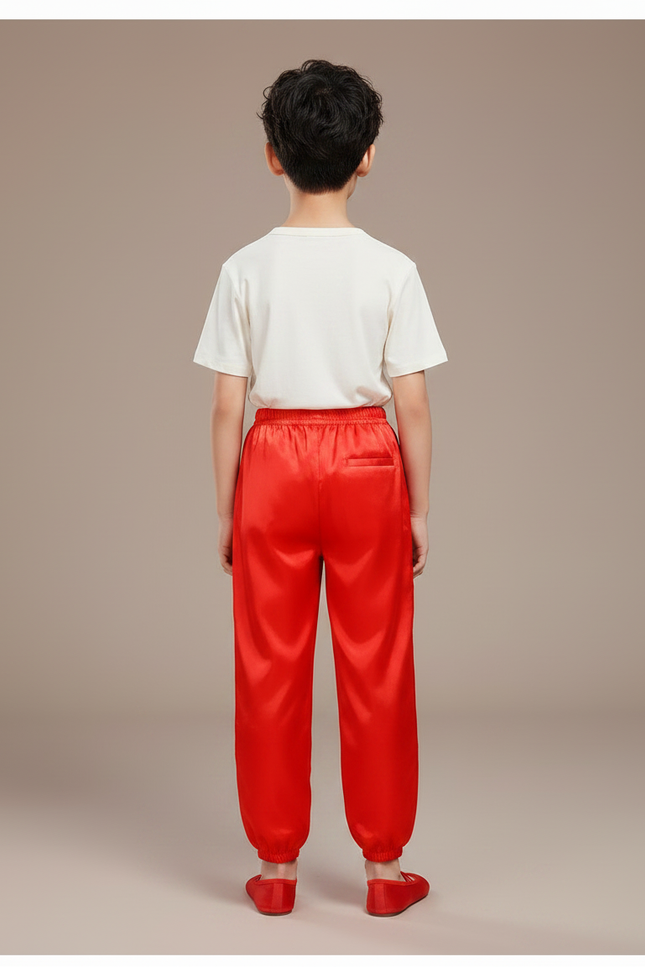 Pantalon Chinois Rouge Satiné Ample Élastique - vue 2