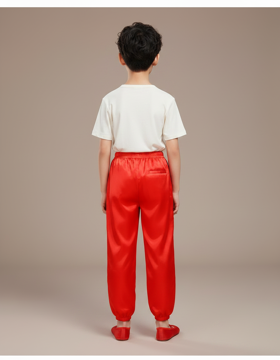 Pantalon Chinois Rouge Satiné Ample Élastique - vue 2