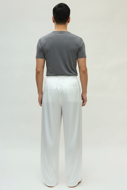Pantalon Chinois Blanc Satin Ample Fluide Unisexe - vue 2