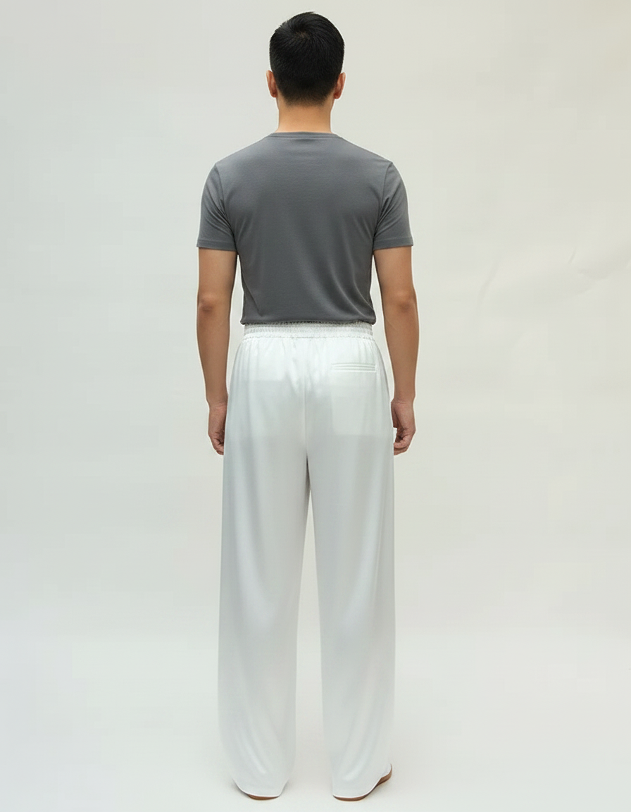 Pantalon Chinois Blanc Satin Ample Fluide Unisexe - vue 2