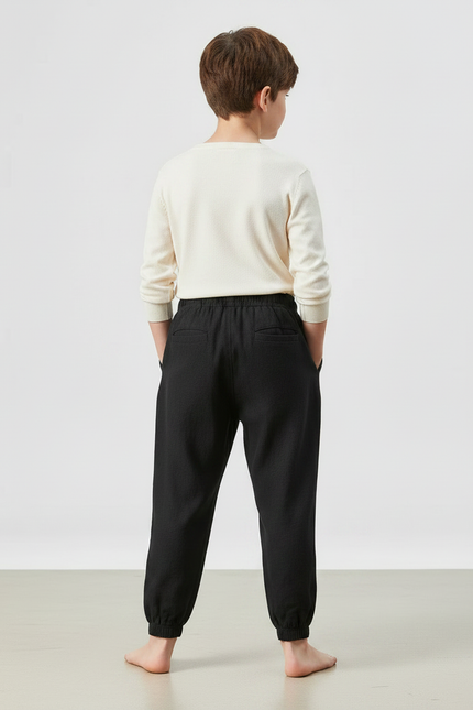 Pantalon Chinois Noir Ample Coton Enfant Garçon - Lin - vue 2