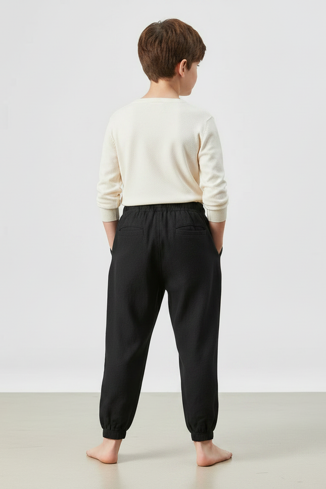 Pantalon Chinois Noir Ample Coton Enfant Garçon - Lin - vue 2