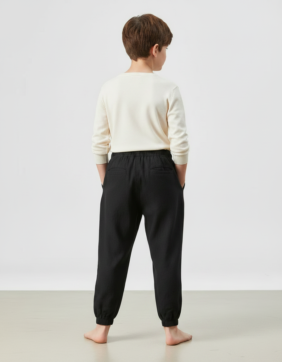 Pantalon Chinois Noir Ample Coton Enfant Garçon - Lin - vue 2