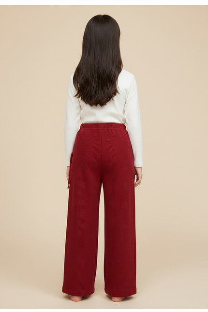 Pantalon Chinois Rouge Côtelé Ample Fille Velours - Bordeaux - vue 2