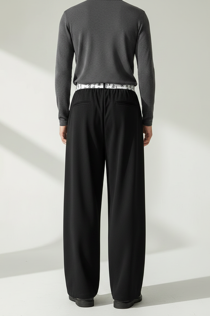 Pantalon Chinois Noir Ample Ceinture Calligraphie Décontracté - Molleton - vue 2