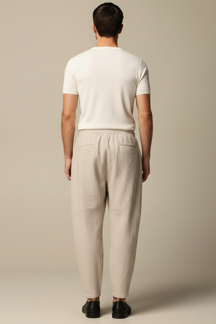 Pantalon Chinois Lin Ample Harem Beige Décontracté - vue 2