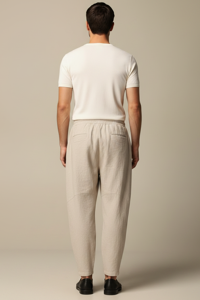 Pantalon Chinois Lin Ample Harem Beige Décontracté - vue 2
