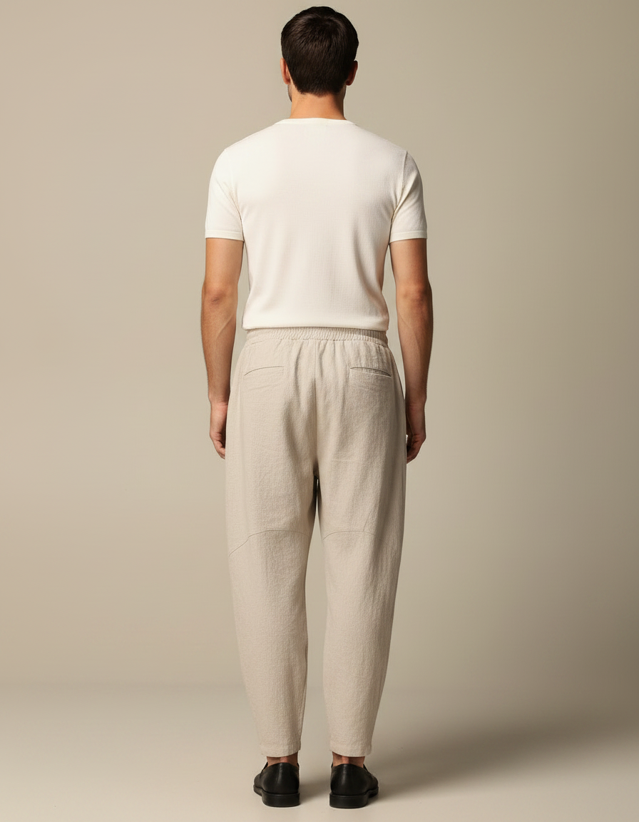 Pantalon Chinois Lin Ample Harem Beige Décontracté - vue 2