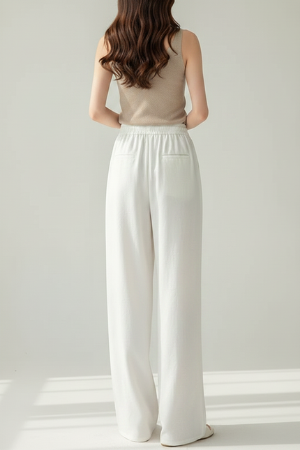 Pantalon Chinois Blanc Jacquard Ample Fluide Décontracté - Viscose - vue 2