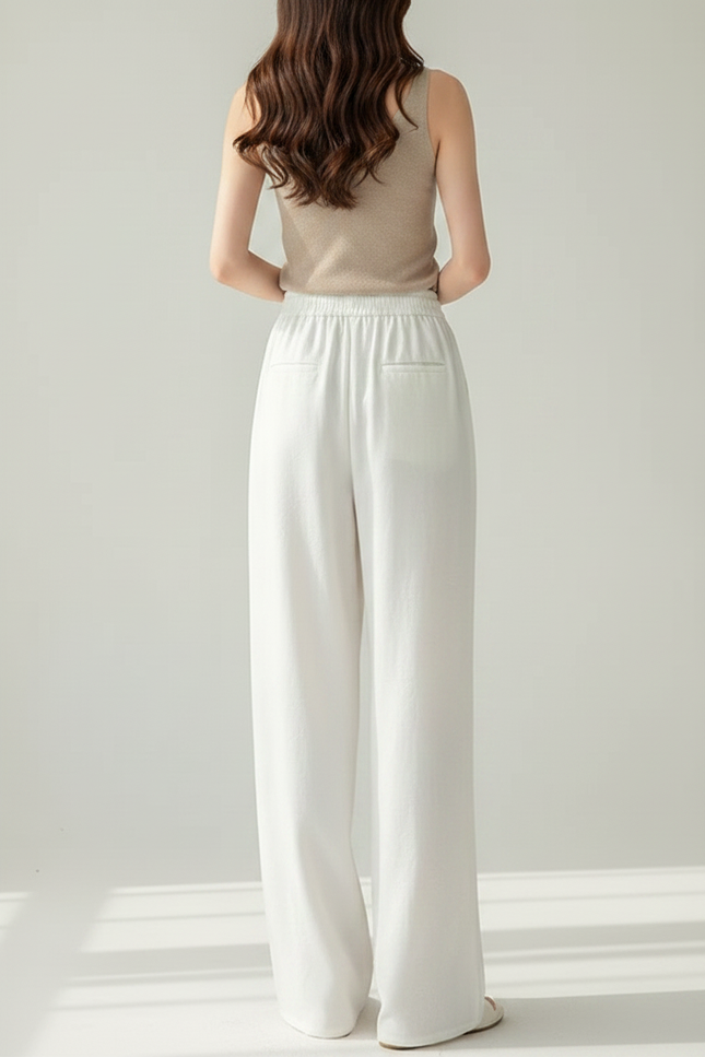 Pantalon Chinois Blanc Jacquard Ample Fluide Décontracté - Viscose - vue 2