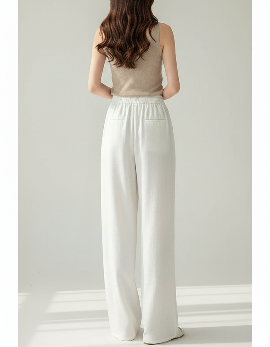Pantalon Chinois Blanc Jacquard Ample Fluide Décontracté - Viscose - vue 2