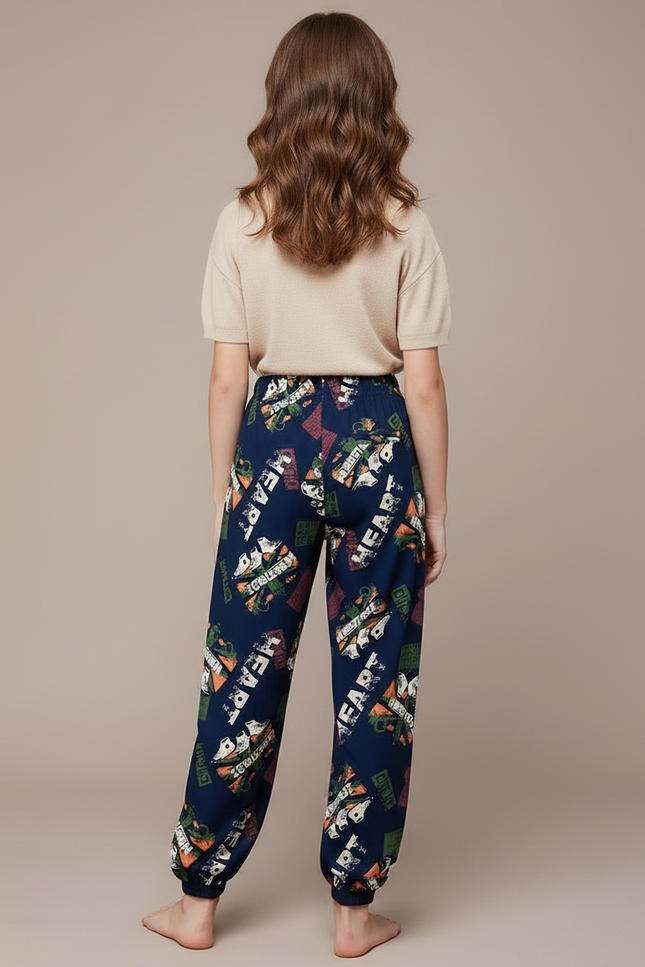 Pantalon Chinois Bleu Marine Imprimé Ample Décontracté Fille - Viscose - vue 2