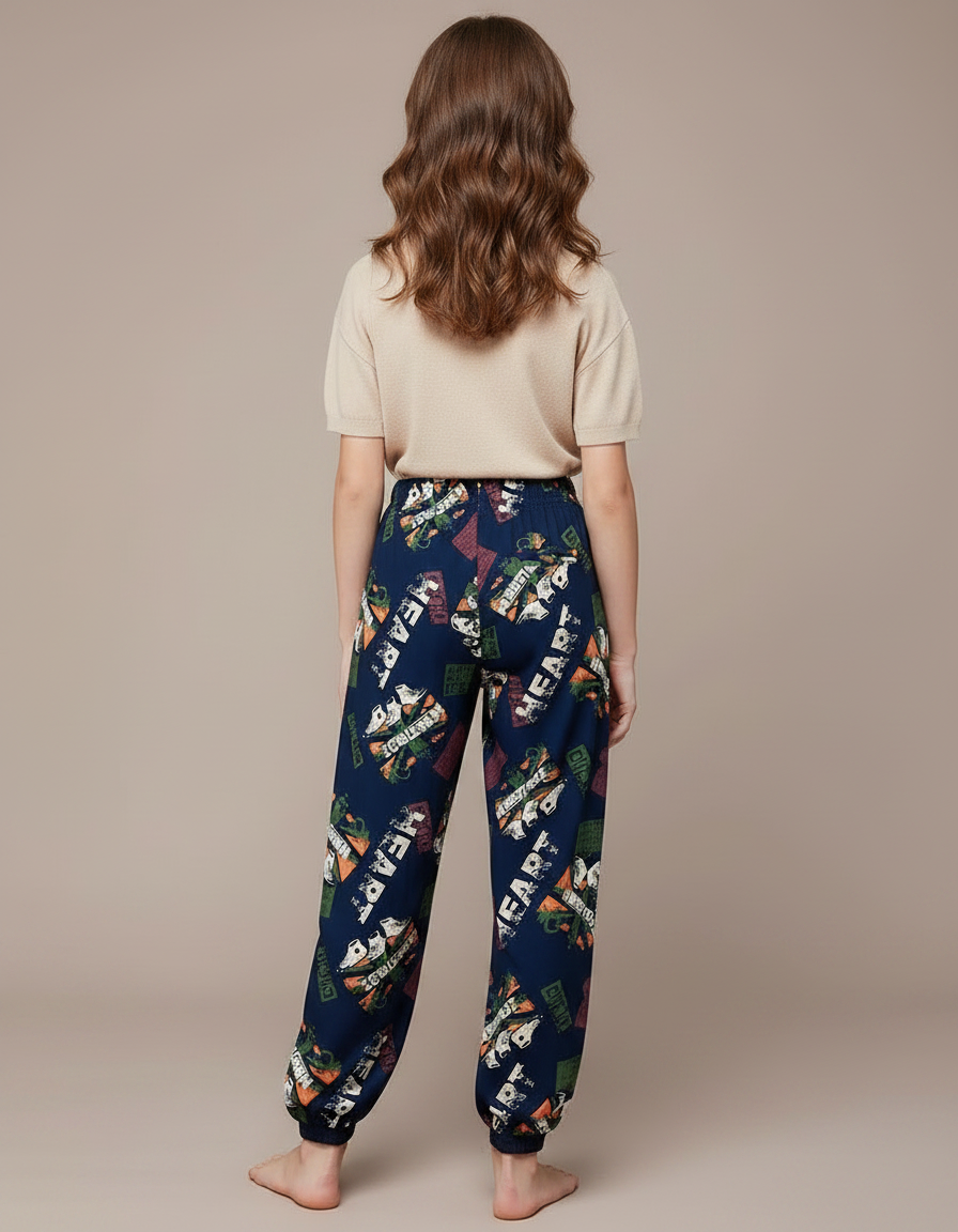 Pantalon Chinois Bleu Marine Imprimé Ample Décontracté Fille - Viscose - vue 2