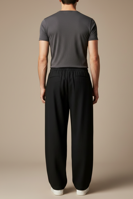 Pantalon Chinois Noir Ample Lin Homme Décontracté - vue 2