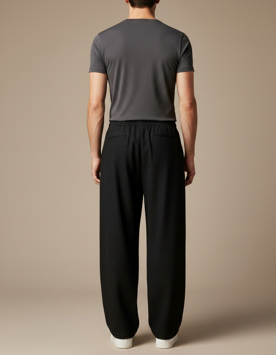 Pantalon Chinois Noir Ample Lin Homme Décontracté - vue 2