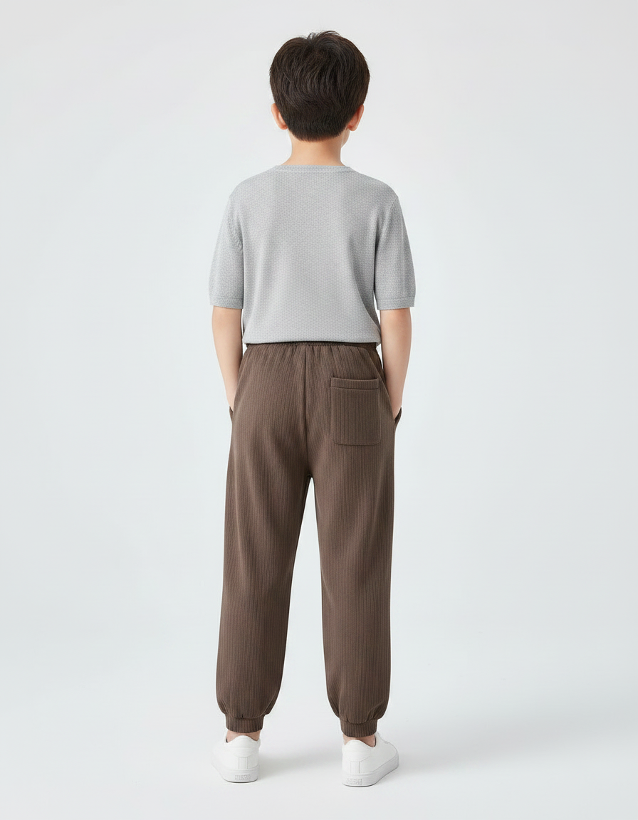 Pantalon Chinois Côtelé Marron Garçon Ample Décontracté - Cordé - vue 2