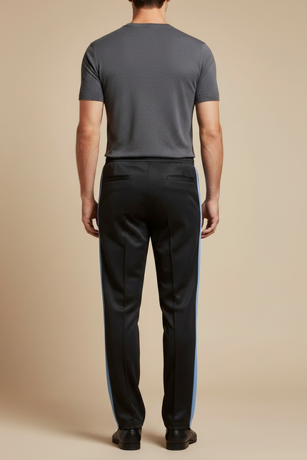 Pantalon Chinois Noir Bandes Bleues Droite Sport Homme - Polyester - vue 2
