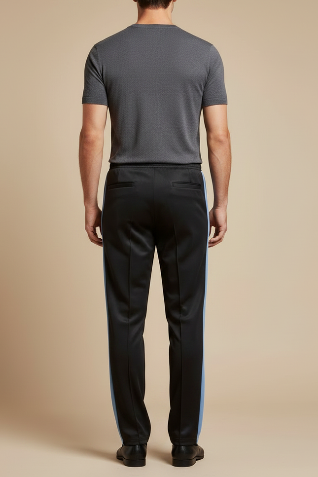 Pantalon Chinois Noir Bandes Bleues Droite Sport Homme - Polyester - vue 2