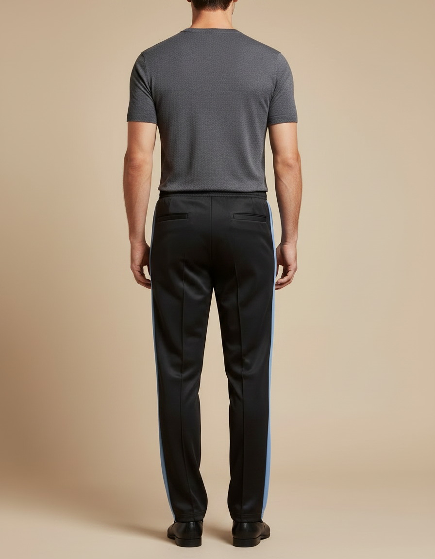 Pantalon Chinois Noir Bandes Bleues Droite Sport Homme - Polyester - vue 2