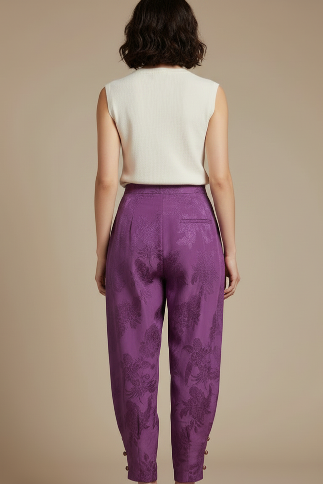 Pantalon Chinois Violet Jacquard Harem Élégant Femme - Satin - vue 2