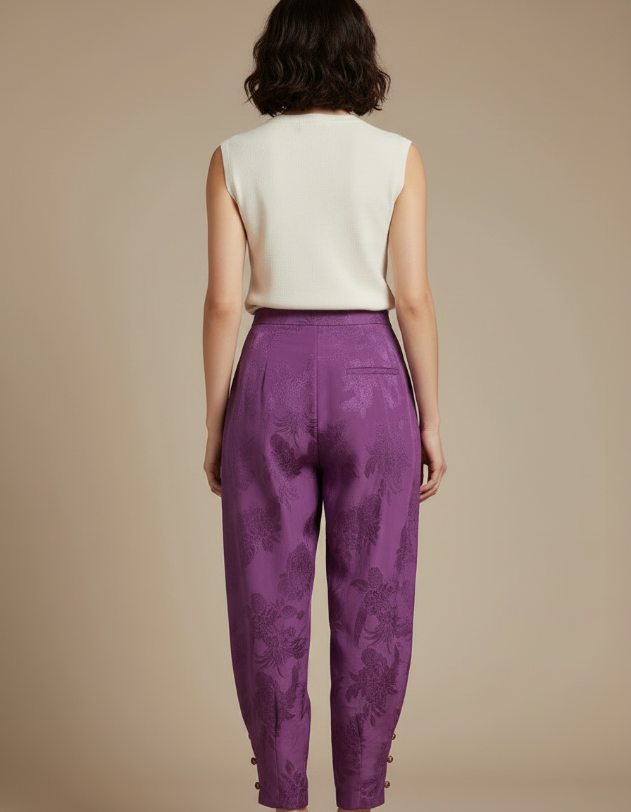 Pantalon Chinois Violet Jacquard Harem Élégant Femme - Satin - vue 2