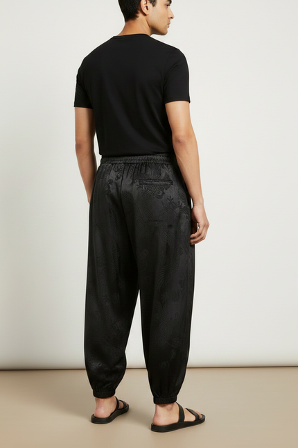Pantalon Chinois Noir Satiné Ample Dragon Homme - vue 2