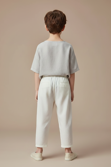 Pantalon Chinois Crème Ample Coton Traditionnel Enfant - Beige Lin - vue 2
