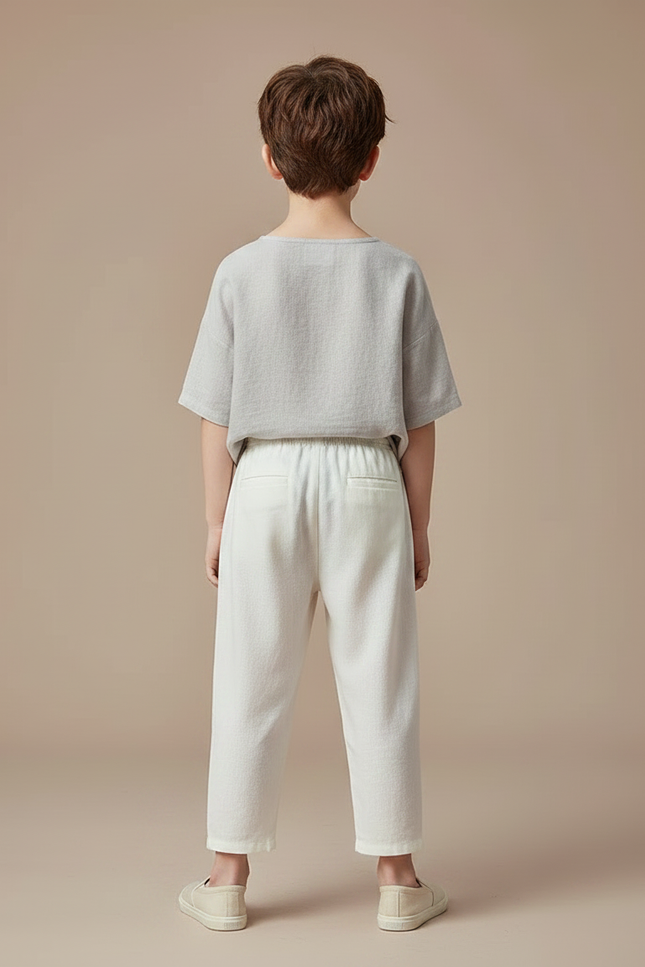 Pantalon Chinois Crème Ample Coton Traditionnel Enfant - Beige Lin - vue 2