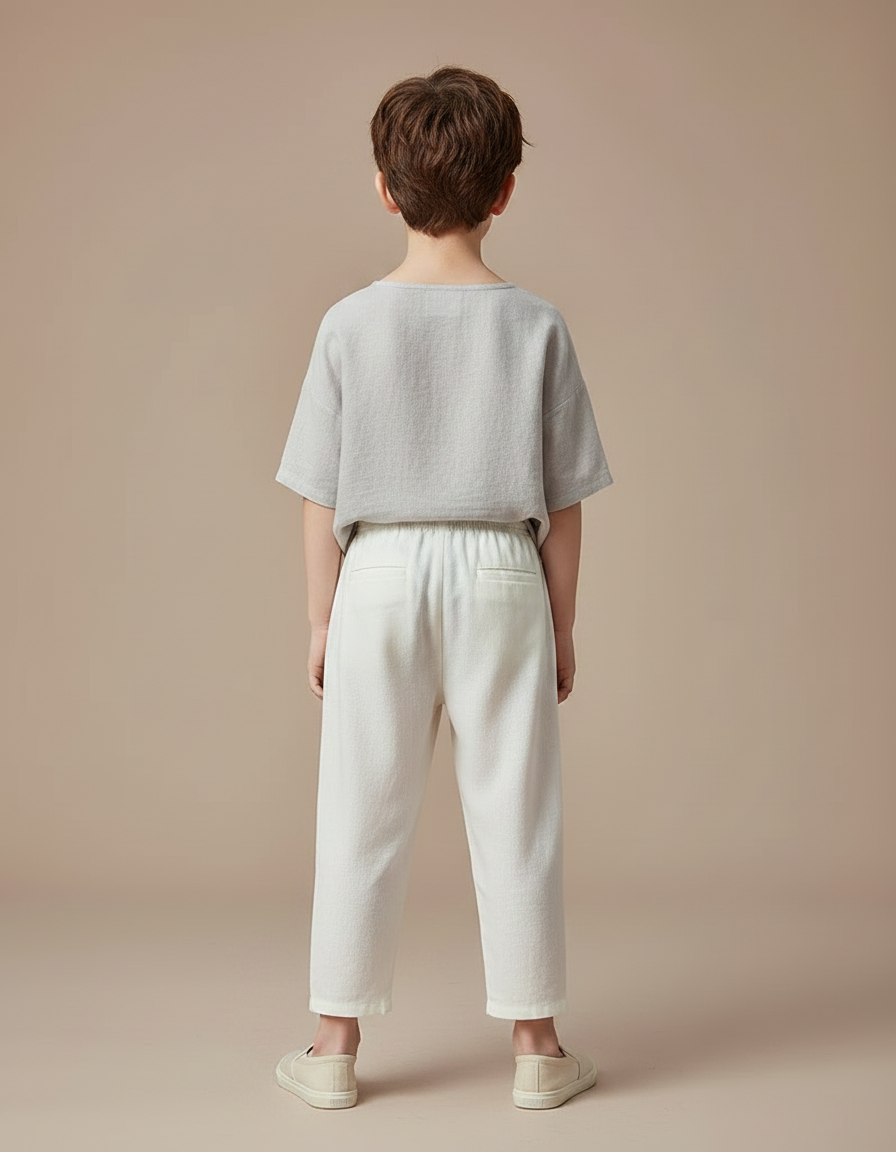 Pantalon Chinois Crème Ample Coton Traditionnel Enfant - Beige Lin - vue 2