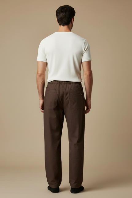 Pantalon Chinois Marron Coton Ample Décontracté Homme - vue 2