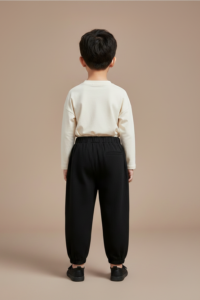 Pantalon Chinois Noir Ample Élastique Confortable Enfant - Molleton - vue 2