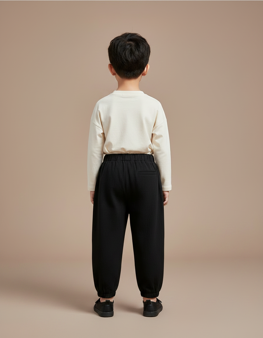 Pantalon Chinois Noir Ample Élastique Confortable Enfant - Molleton - vue 2