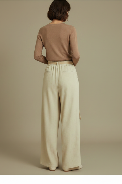 Pantalon Chinois Beige Fluide Ample Ceinturé Élégant - Lin - vue 2