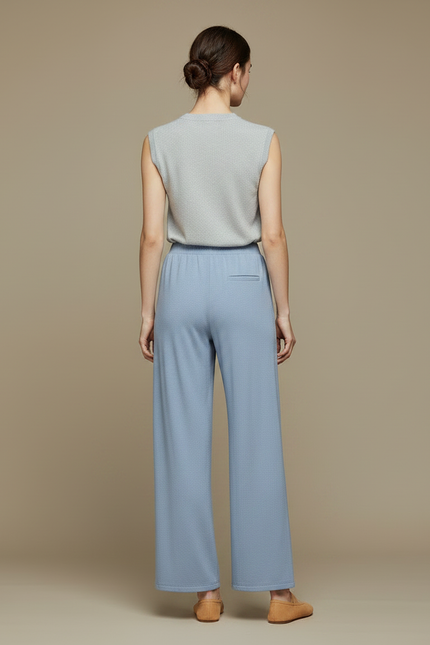 Pantalon Chinois Bleu Fluide Droit Élégant Femme - Maille - vue 2
