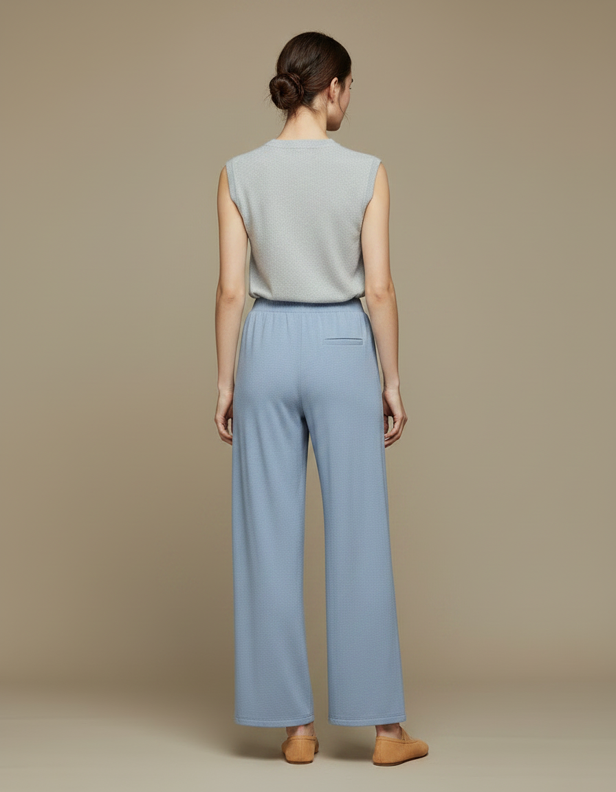 Pantalon Chinois Bleu Fluide Droit Élégant Femme - Maille - vue 2
