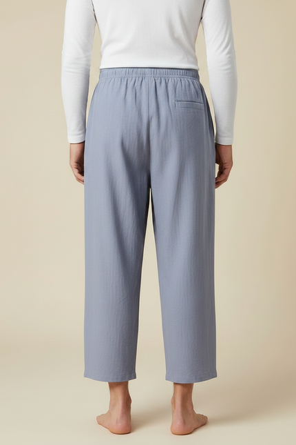 Pantalon Chinois Gris Ample Coton Lin Boutons - Bleu - vue 2